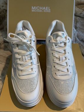Michael Kors Hayes Optic White Sneakers with Crystal Accents - 8.5
